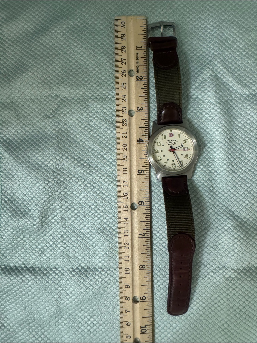 Wenger Men's Watch with White Dial Green & Brown Strap